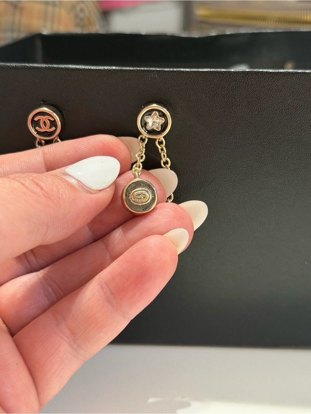 1998 Chanel Gold & Black Double-Drop Chain Earrings - Picture 5 of 6